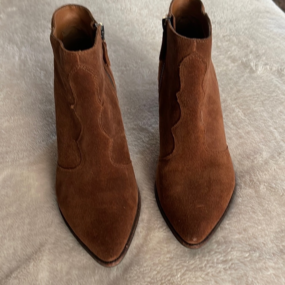 Dolce Vita Cognac Suede Pointed-Toe Ankle Booties